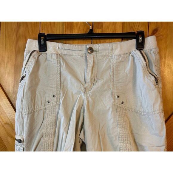 Lane Bryant Cargo Capri Stretch Light Tan Pockets Drawstring Legs Size 14 (8713) - Picture 4 of 5